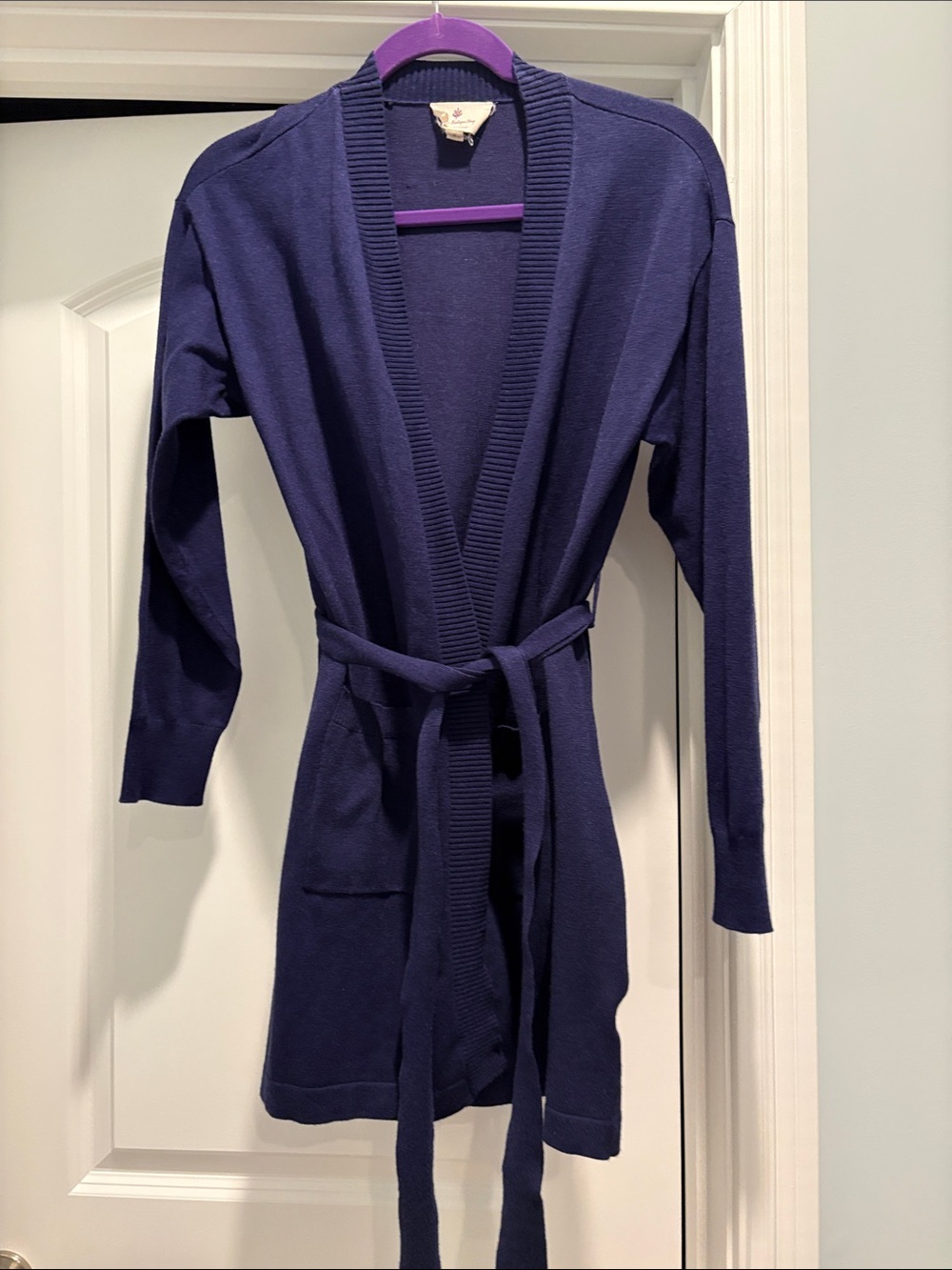 Navy Long Open Tie Waist Cardigan